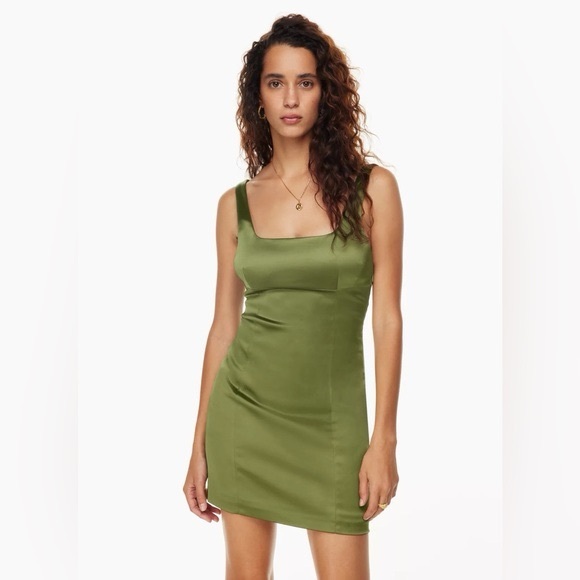 Aritzia Wilfred Shine Satin Mini Dress in Succulent Green NWT - Picture 2 of 12